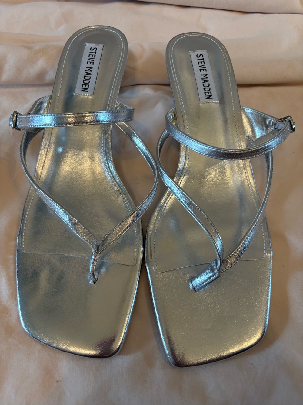 Steve Madden Metallic Silver Square-Toe Strappy Sandals